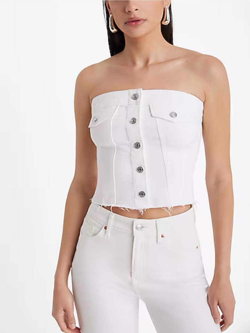 Denim Strapless Button Front Tube Top